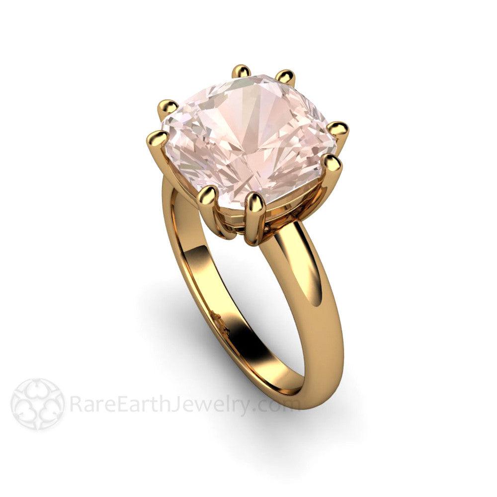 Large Morganite Ring 10mm Cushion Cut Morganite Solitaire, Rare Earth Jewelry
