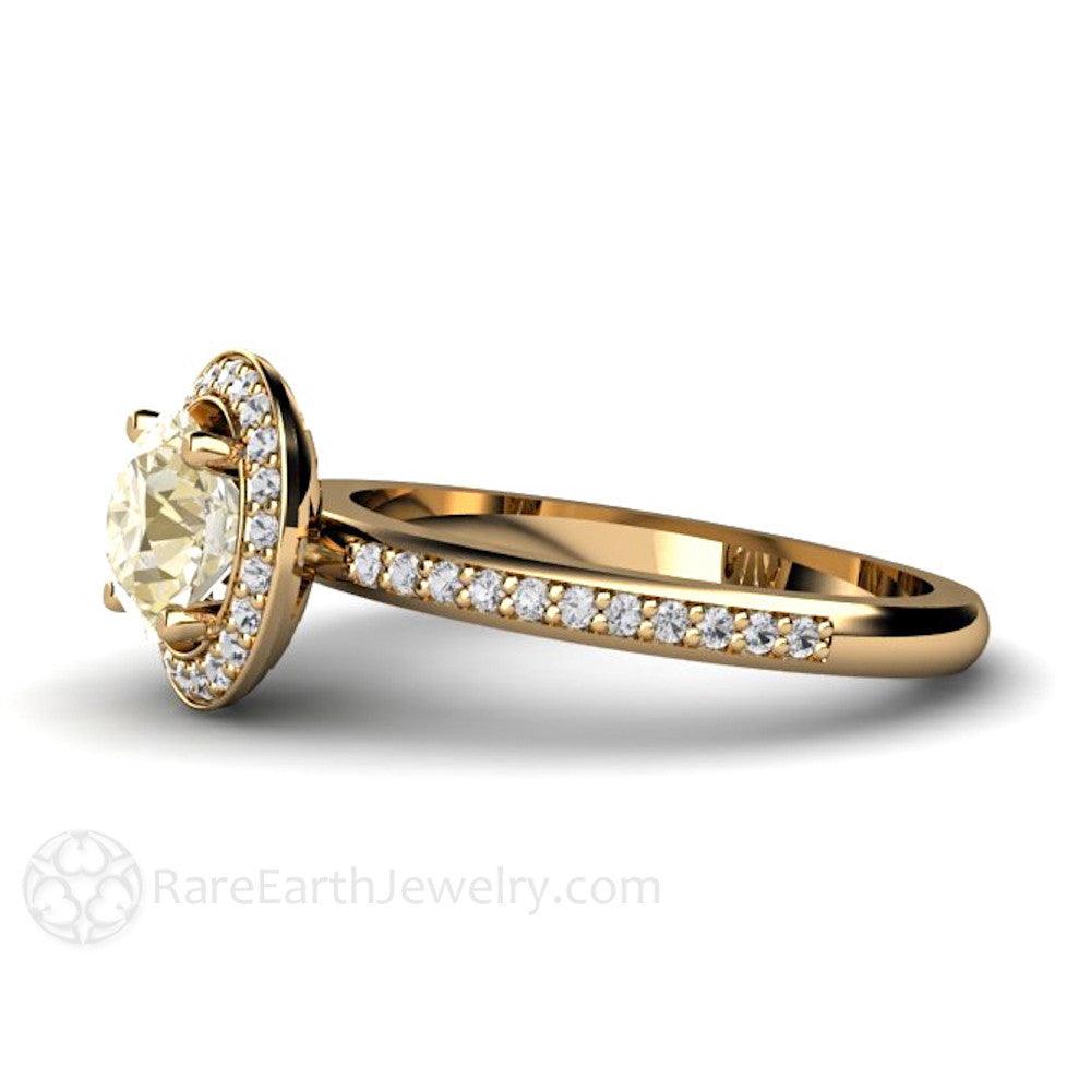Lemon Citrine Engagement Ring with Diamond Halo Yellow Gemstone, Rare Earth Jewelry