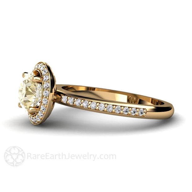 Lemon Citrine Ring with Diamond Halo Lemon Quartz Engagement Ring 18K Yellow Gold - Rare Earth Jewelry