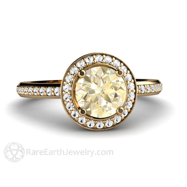 Lemon Citrine Engagement Ring with Diamond Halo Yellow Gemstone, Rare Earth Jewelry