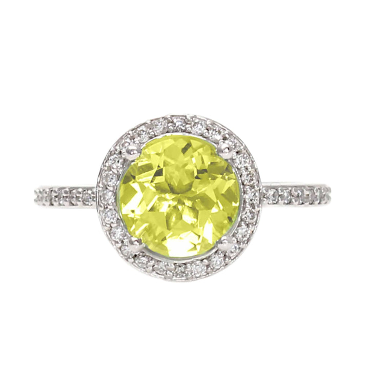 Round Natural Lemon Quartz Ring with Diamond Halo in 14K or 18K Gold, Lemon Citrine Ring  | Rare Earth Jewelry