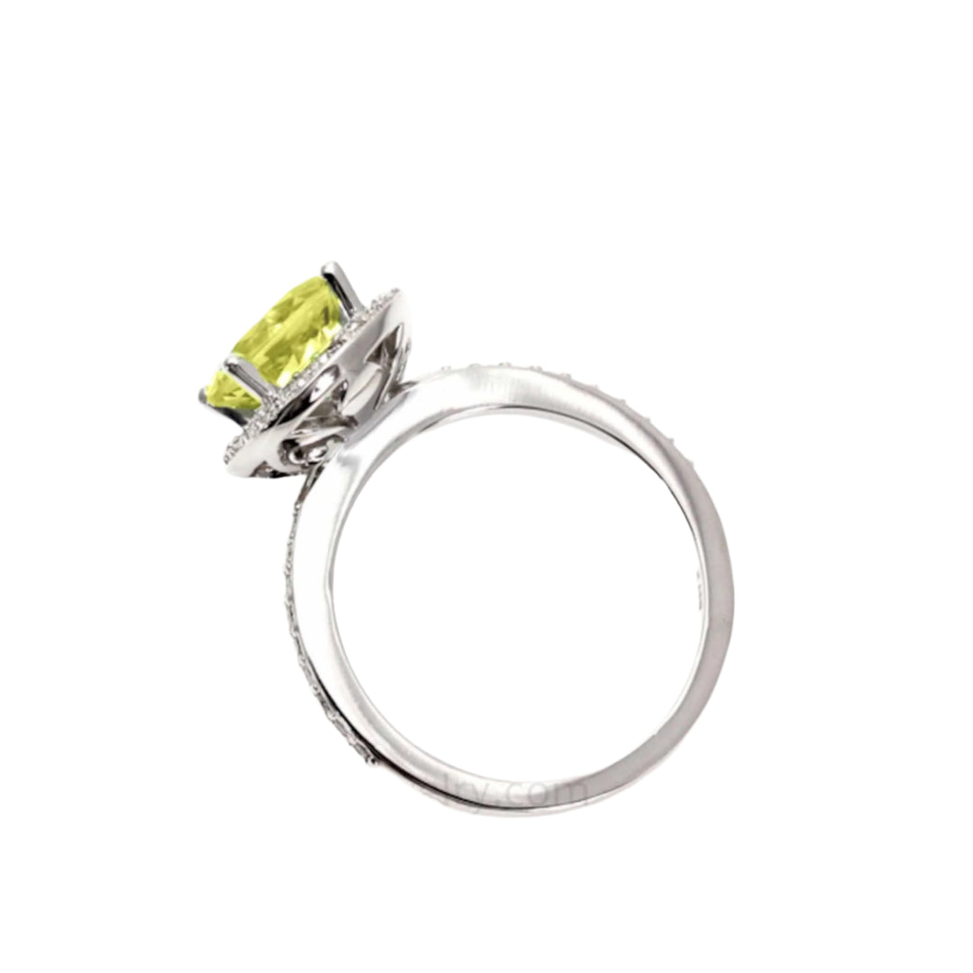 Profile View of Round Natural Lemon Quartz Ring with Diamond Halo | Rare Earth Jewelry
