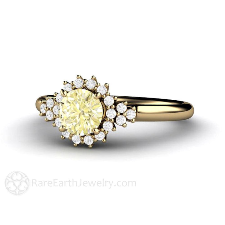 Lemon Yellow Sapphire Engagement Ring | Vintage Cluster with Diamond Accents, Rare Earth Jewelry