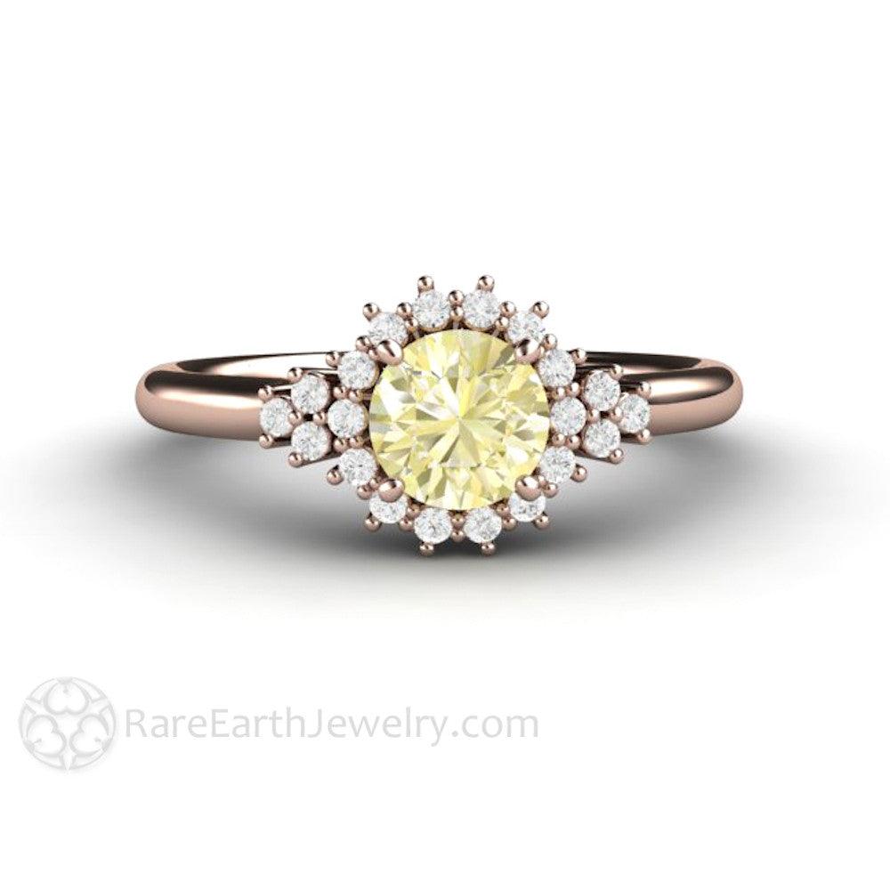 Lemon Yellow Sapphire Engagement Ring | Vintage Cluster with Diamond Accents, Rare Earth Jewelry