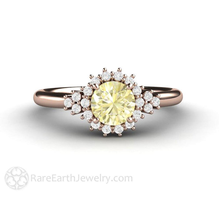 Lemon Yellow Sapphire Engagement Ring | Vintage Cluster with Diamond Accents, Rare Earth Jewelry