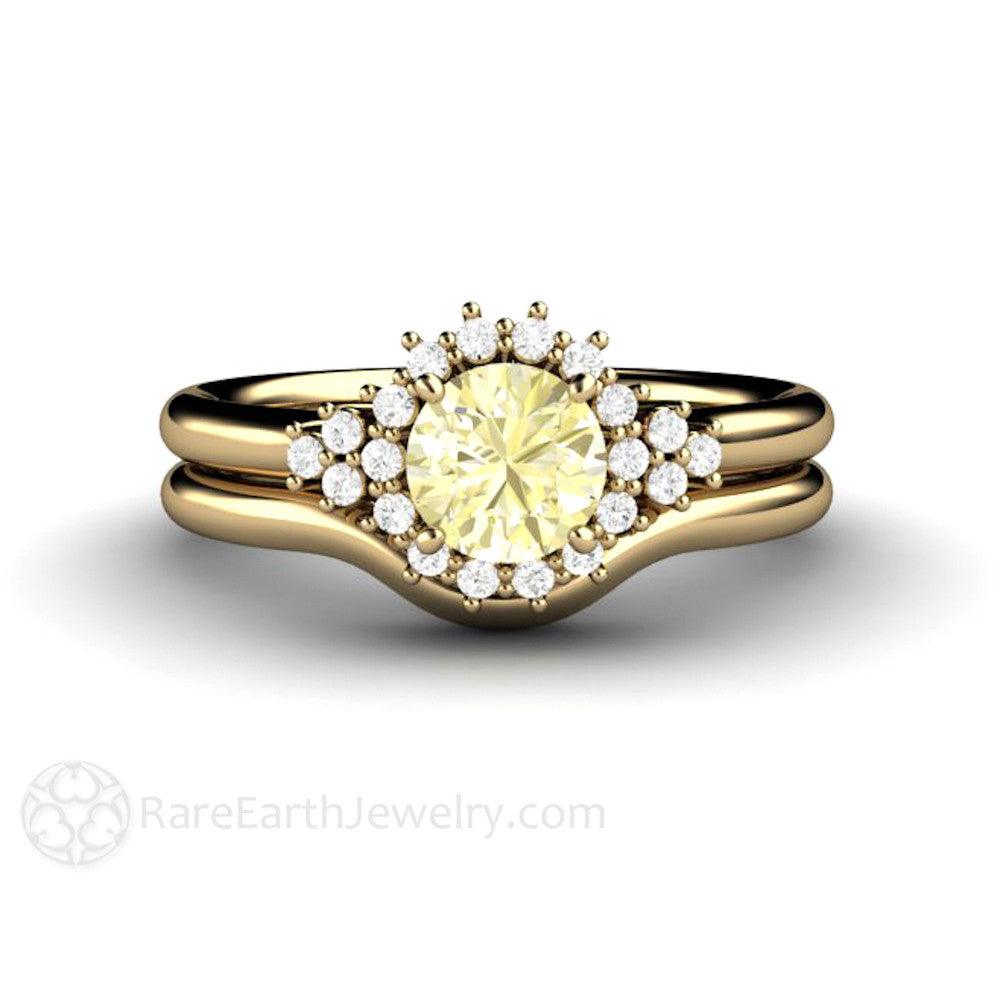 Lemon Yellow Sapphire Engagement Ring | Vintage Cluster with Diamond Accents, Rare Earth Jewelry