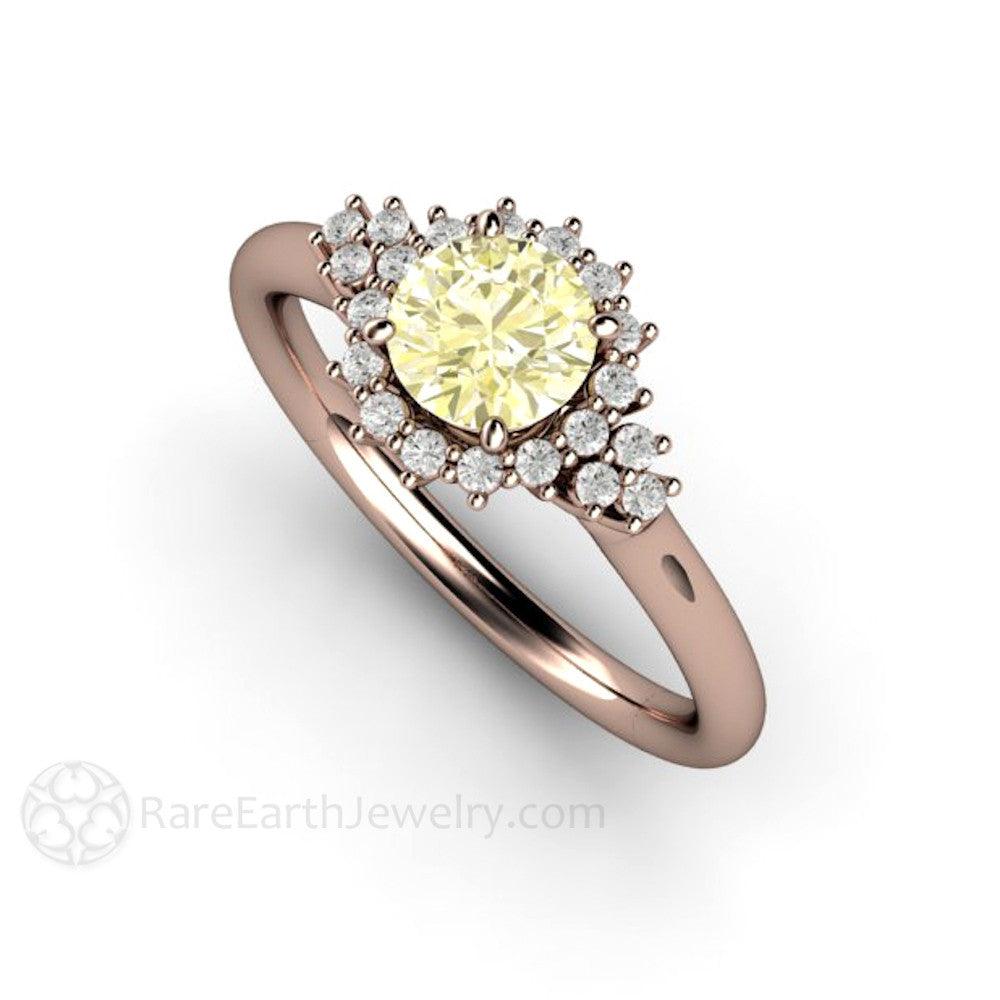 Lemon Yellow Sapphire Engagement Ring | Vintage Cluster with Diamond Accents, Rare Earth Jewelry