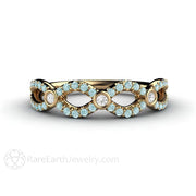 Light Blue Diamond Infinity Wedding Ring Anniversary Band 14K Yellow Gold - Rare Earth Jewelry