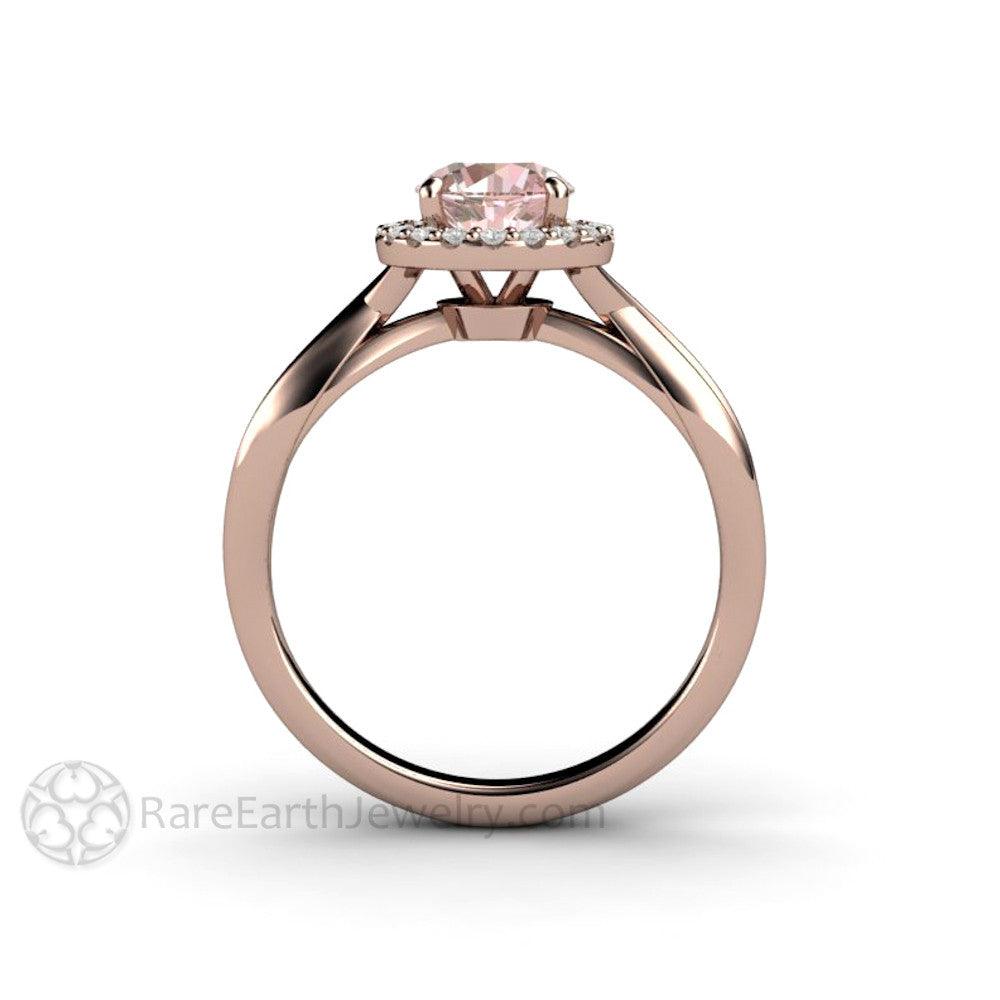 Light Pink Sapphire Engagement Ring | Diamond Halo with Infinity Split Shank, Rare Earth Jewelry