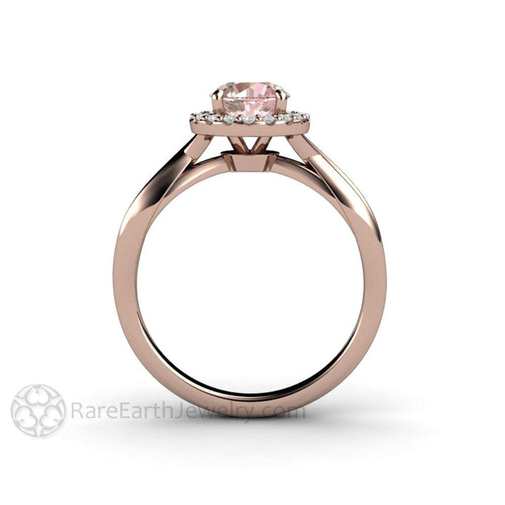 Light Pink Sapphire Engagement Ring | Diamond Halo with Infinity Split Shank, Rare Earth Jewelry