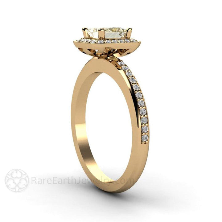Light Yellow Sapphire Engagement Ring | Princess Cut with Diamond Halo, Rare Earth Jewelry
