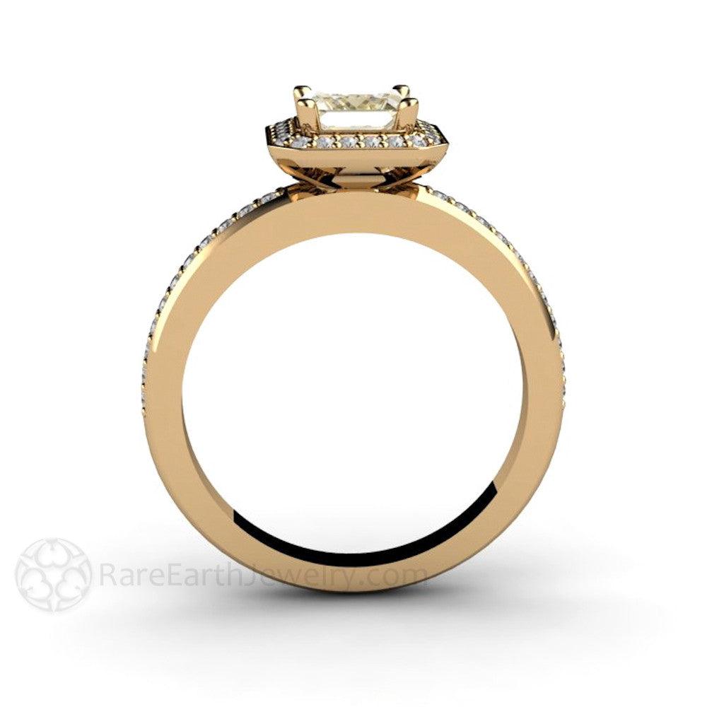 Light Yellow Sapphire Engagement Ring | Princess Cut with Diamond Halo, Rare Earth Jewelry