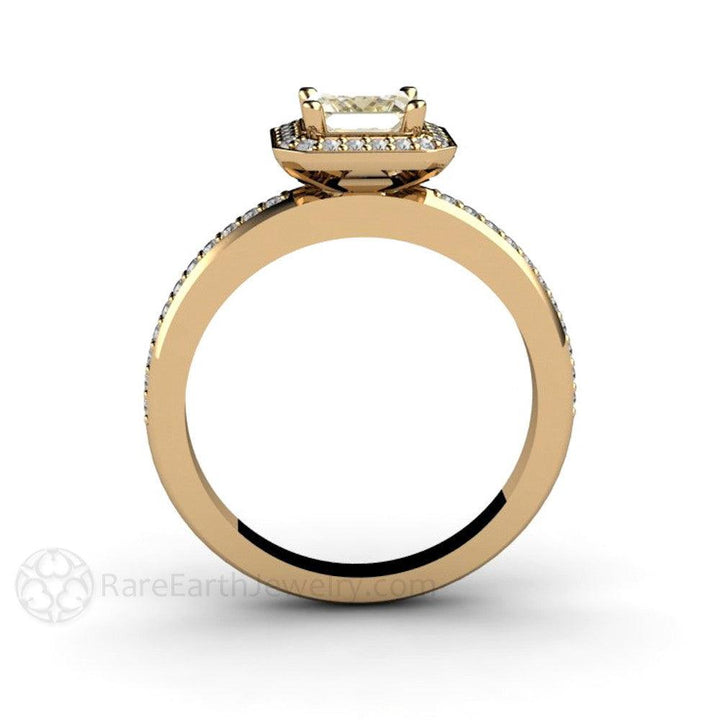 Light Yellow Sapphire Engagement Ring | Princess Cut with Diamond Halo, Rare Earth Jewelry