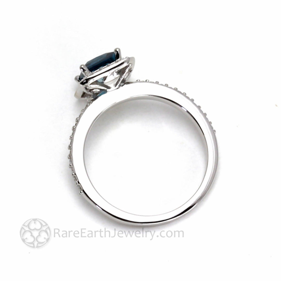 London Blue Topaz Princess Cut Engagement Ring | Square Halo with Diamond Wedding Band, Rare Earth Jewelry