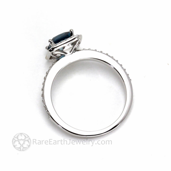 London Blue Topaz Princess Cut Engagement Ring | Square Halo with Diamond Wedding Band, Rare Earth Jewelry
