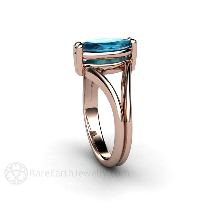 Marquise Cut London Blue Topaz Ring | Modern Split Shank, Rare Earth Jewelry
