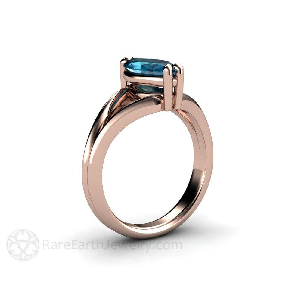Marquise Cut London Blue Topaz Ring | Modern Split Shank, Rare Earth Jewelry