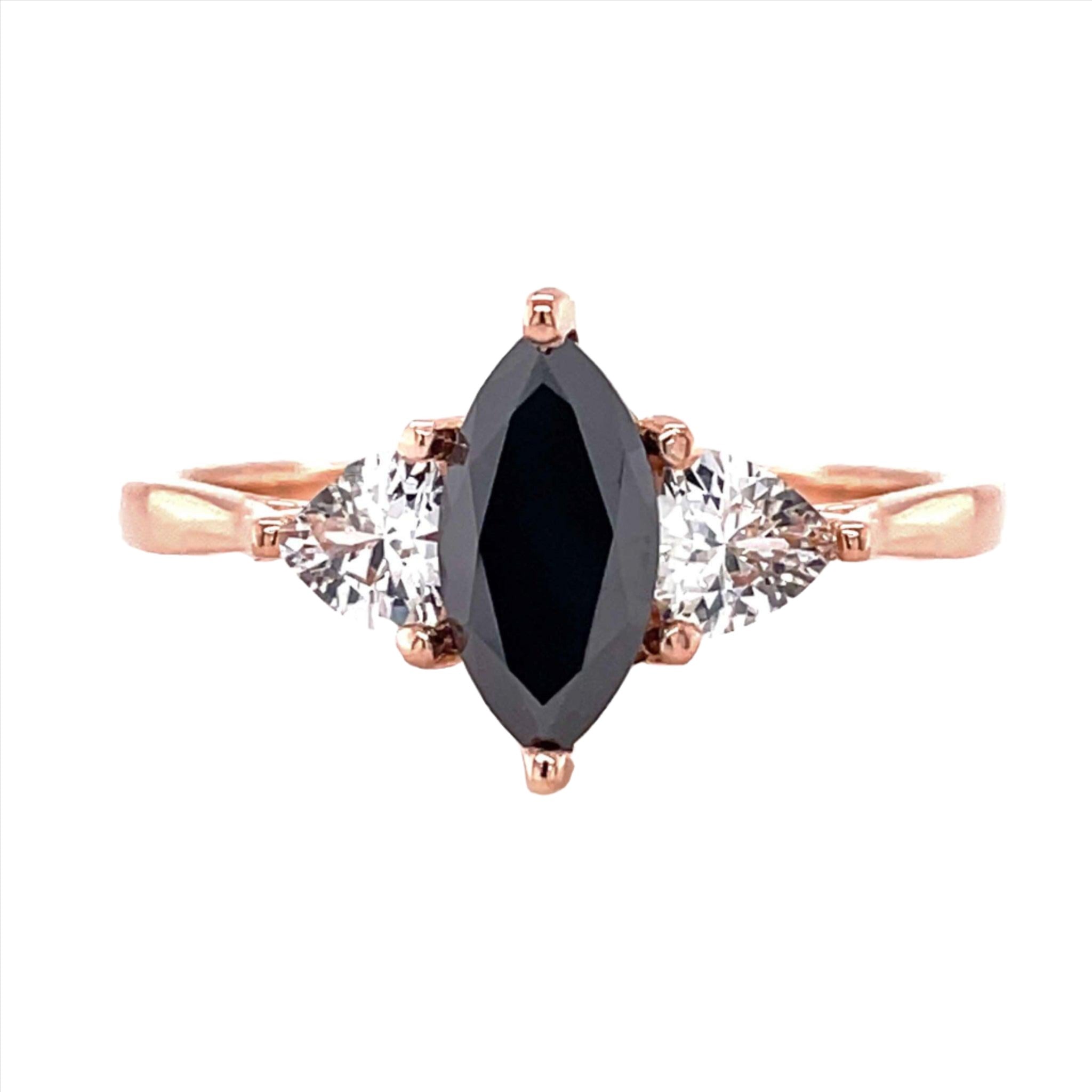 Marquise Black Diamond Engagement Ring Vintage Stone