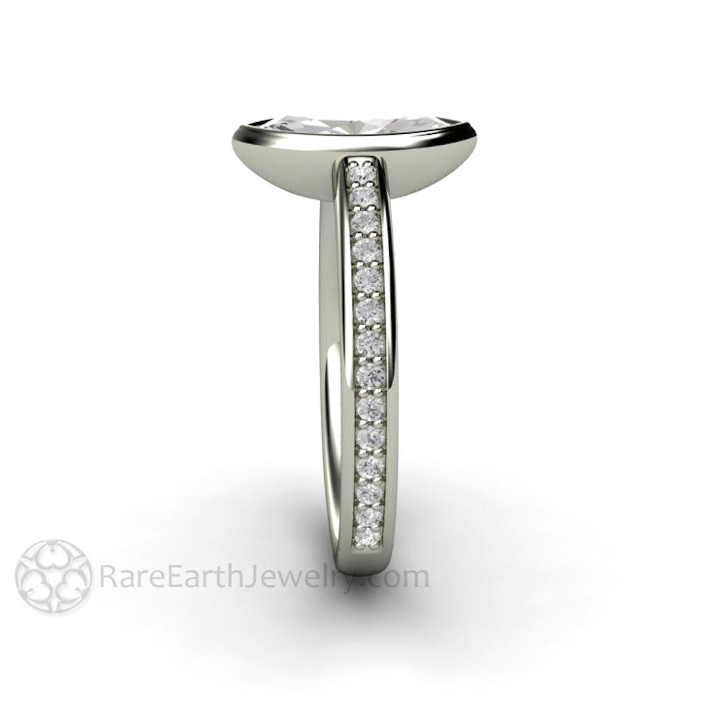 Marquise Moissanite Bezel Set Engagement Ring | Solitaire with Diamond Accents, Rare Earth Jewelry