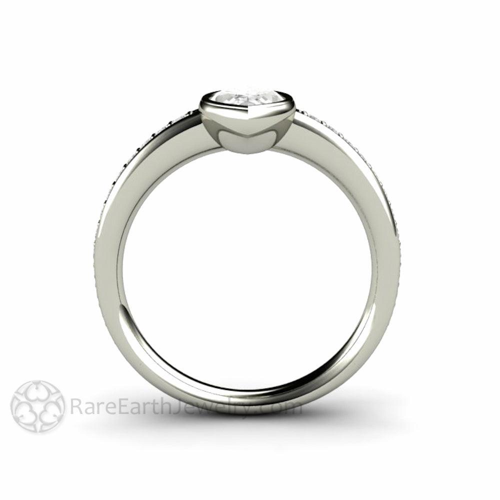 Marquise Moissanite Bezel Set Engagement Ring | Solitaire with Diamond Accents, Rare Earth Jewelry