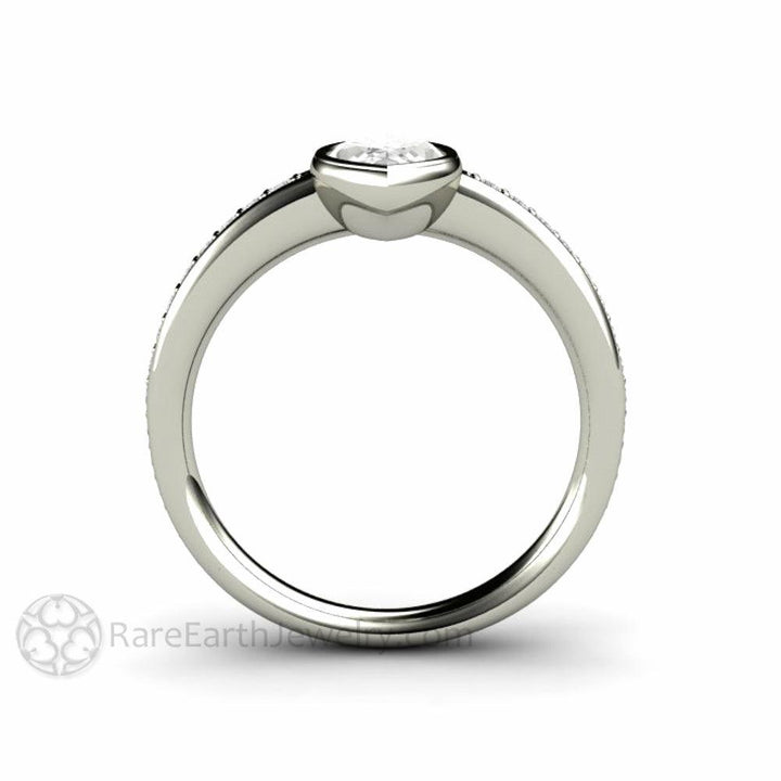 Marquise Moissanite Bezel Set Engagement Ring | Solitaire with Diamond Accents, Rare Earth Jewelry