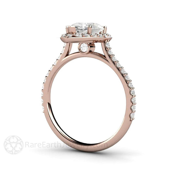 Marquise Cut Moissanite Engagement Ring Diamond Halo 18K Rose Gold - Rare Earth Jewelry