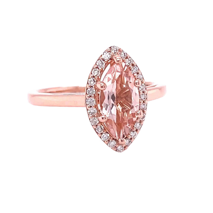 Morganite Marquise Cut Halo Engagement Ring, Rare Earth Jewelry