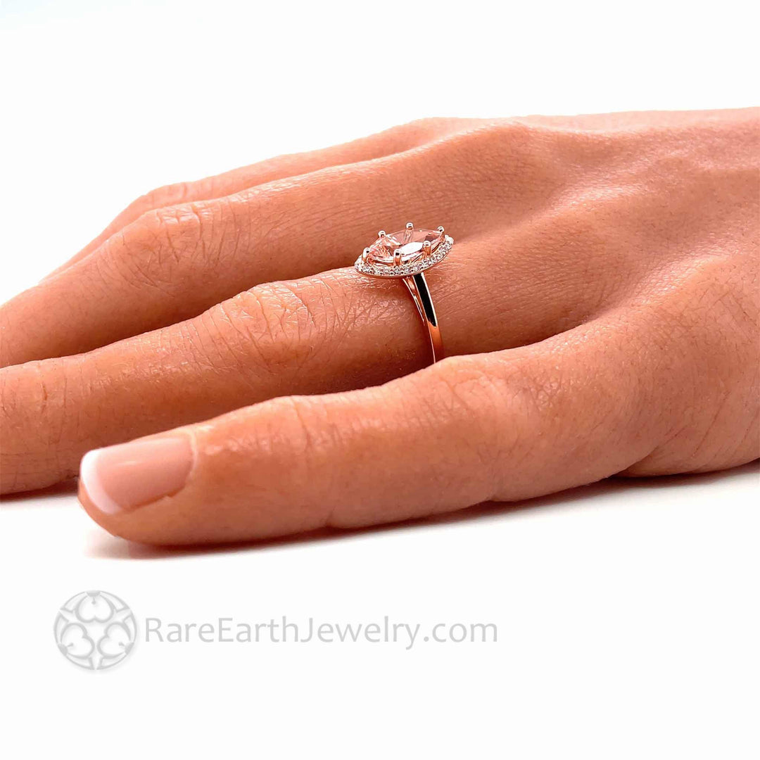 Morganite Marquise Cut Halo Engagement Ring, Rare Earth Jewelry