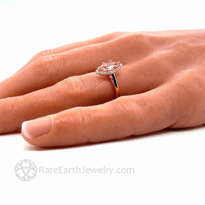 Morganite Marquise Cut Halo Engagement Ring, Rare Earth Jewelry