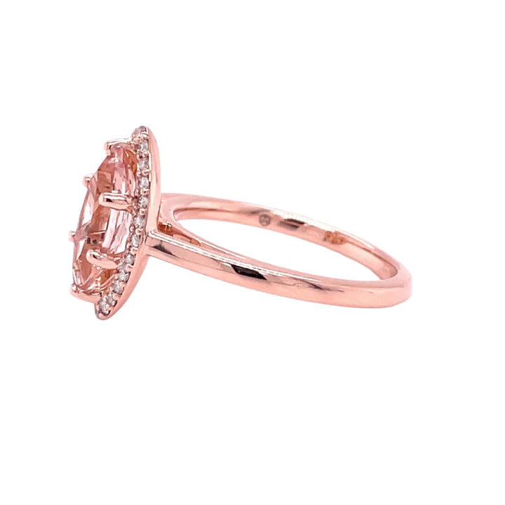 Morganite Marquise Cut Halo Engagement Ring, Rare Earth Jewelry