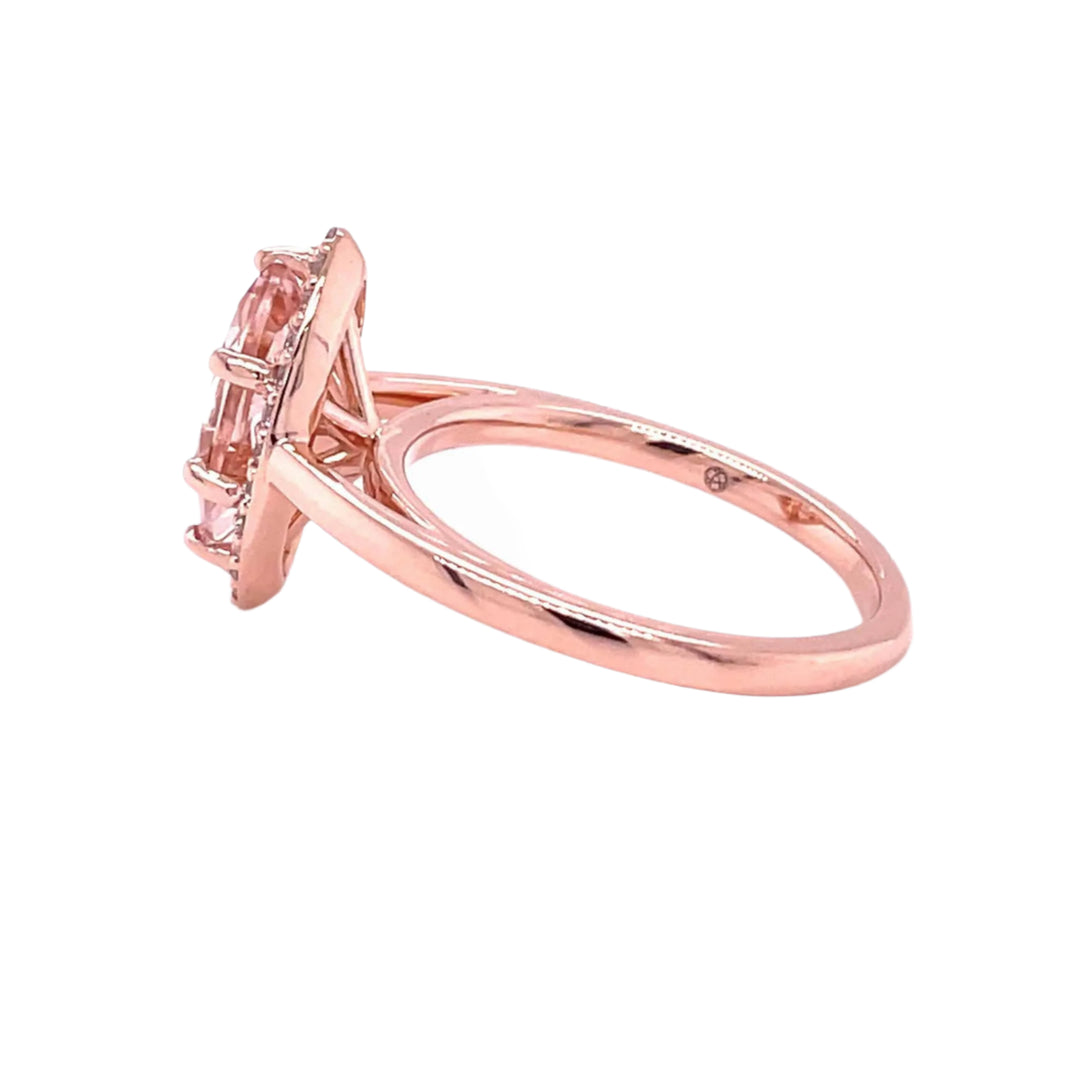 Morganite Marquise Cut Halo Engagement Ring, Rare Earth Jewelry