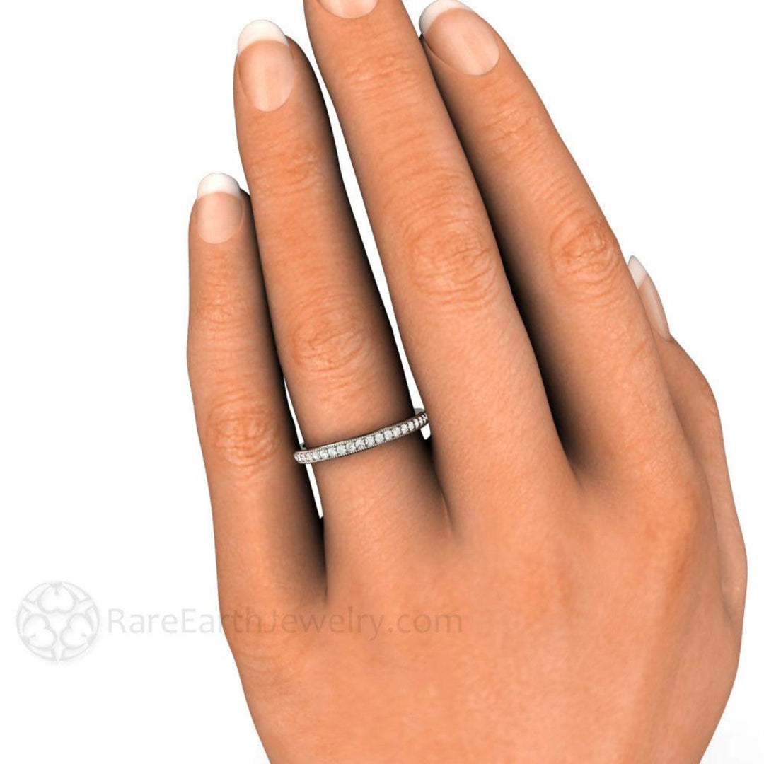 Vintage Style Diamond Wedding Ring with Milgrain, Rare Earth Jewelry