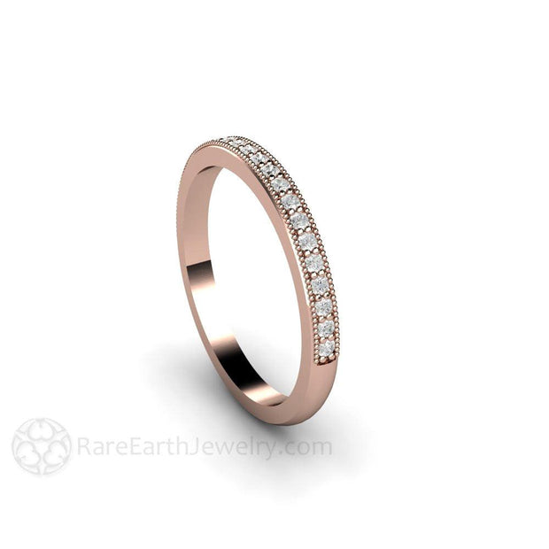 Milgrain Diamond Wedding Ring or Anniversary Band 18K Rose Gold - Rare Earth Jewelry