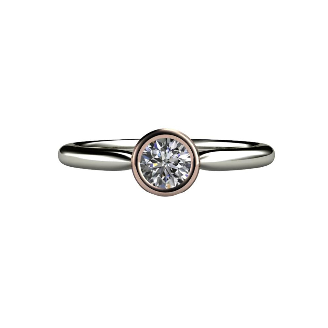 Round Bezel Set Diamond Engagement Ring Simple Solitaire, Rare Earth Jewelry