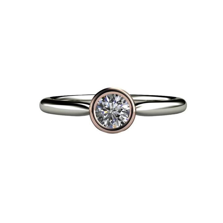 Round Bezel Set Diamond Engagement Ring Simple Solitaire, Rare Earth Jewelry