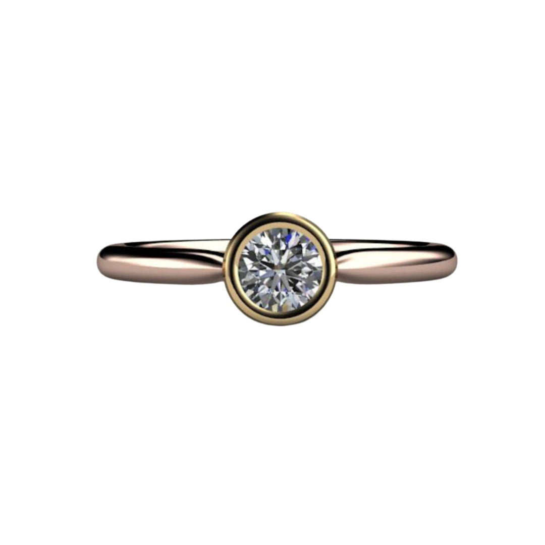 Round Bezel Set Diamond Engagement Ring Simple Solitaire, Rare Earth Jewelry