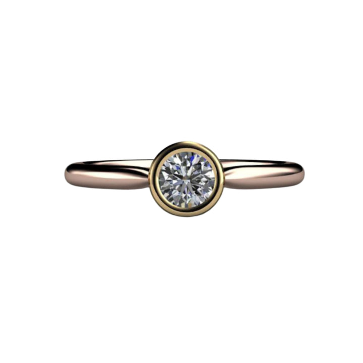 Round Bezel Set Diamond Engagement Ring Simple Solitaire, Rare Earth Jewelry