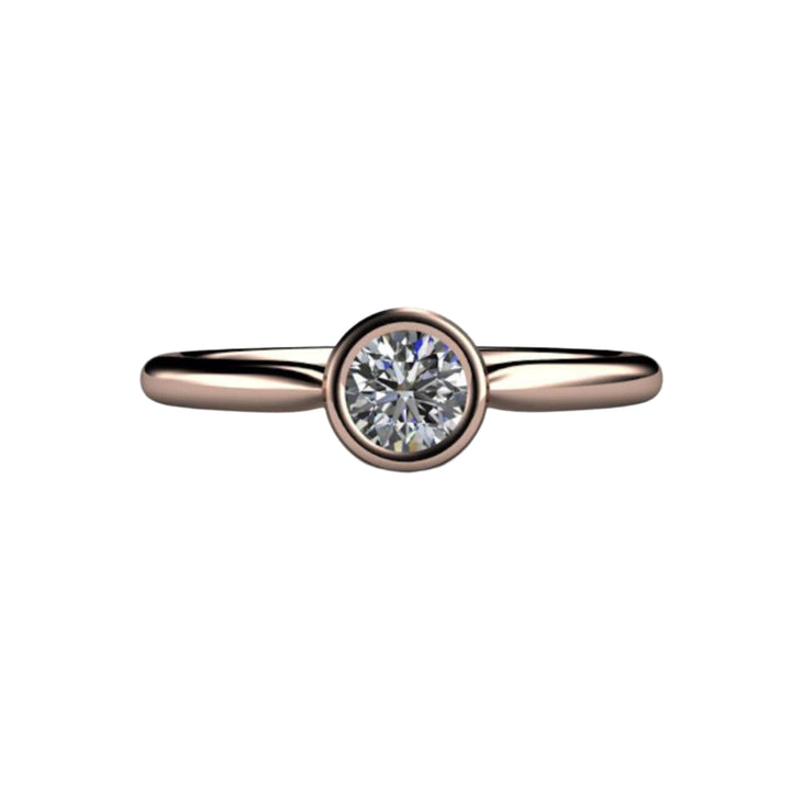 Round Bezel Set Diamond Engagement Ring Simple Solitaire, Rare Earth Jewelry