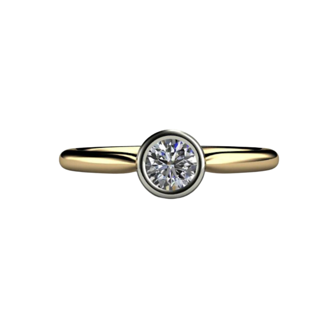 Round Bezel Set Diamond Engagement Ring Simple Solitaire, Rare Earth Jewelry