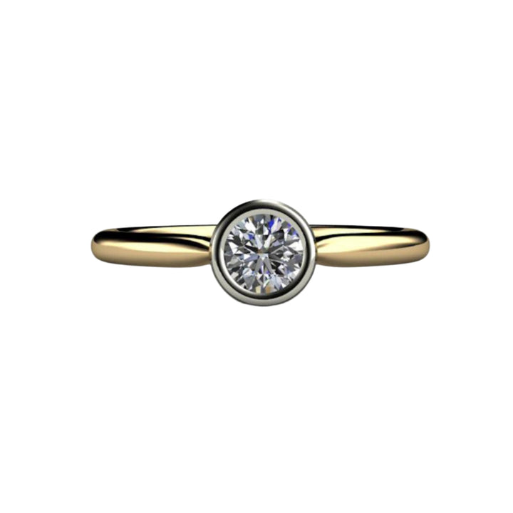 Round Bezel Set Diamond Engagement Ring Simple Solitaire, Rare Earth Jewelry