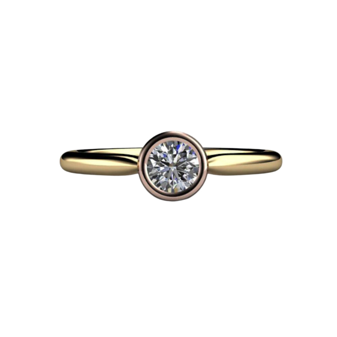 Round Bezel Set Diamond Engagement Ring Simple Solitaire, Rare Earth Jewelry