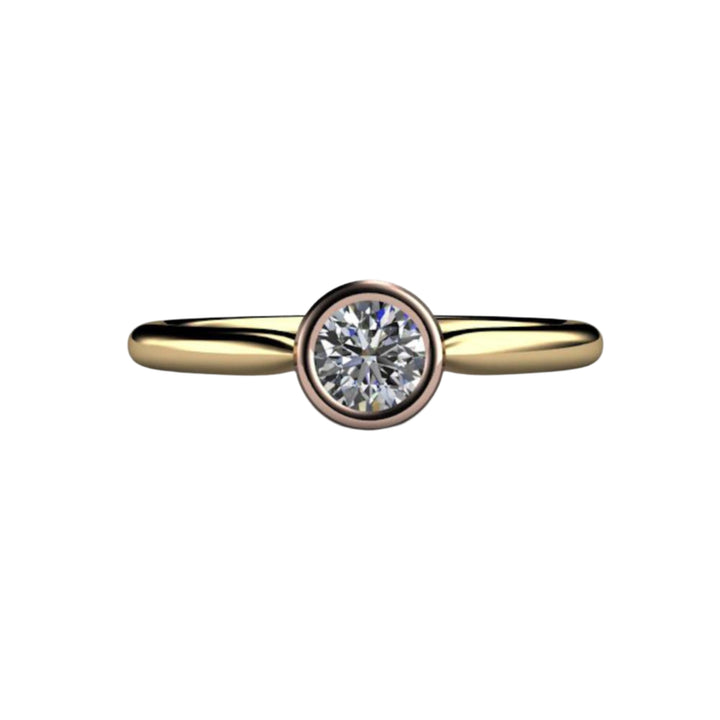 Round Bezel Set Diamond Engagement Ring Simple Solitaire, Rare Earth Jewelry