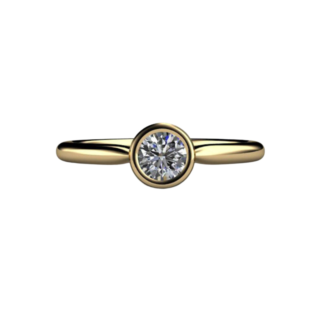 Round Bezel Set Diamond Engagement Ring Simple Solitaire, Rare Earth Jewelry