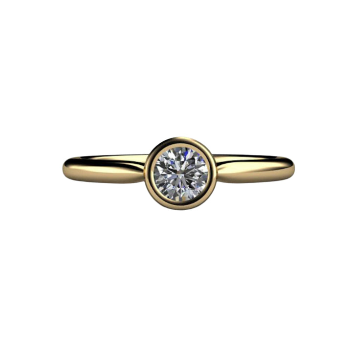 Round Bezel Set Diamond Engagement Ring Simple Solitaire, Rare Earth Jewelry