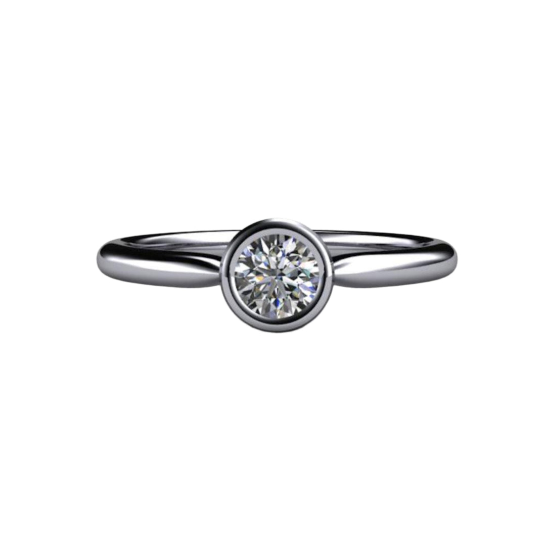 Round Bezel Set Diamond Engagement Ring Simple Solitaire, Rare Earth Jewelry