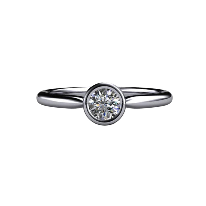 Round Bezel Set Diamond Engagement Ring Simple Solitaire, Rare Earth Jewelry