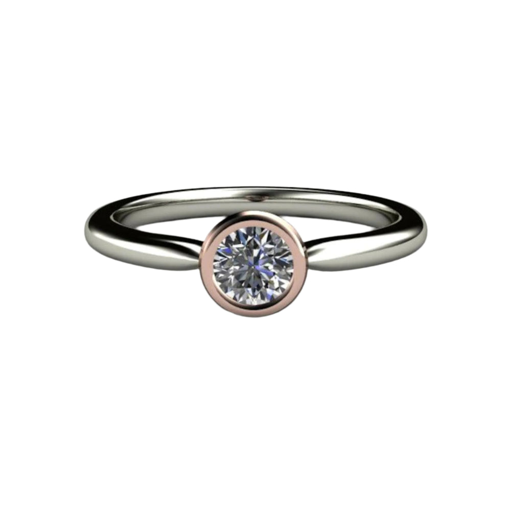 Round Bezel Set Diamond Engagement Ring Simple Solitaire, Rare Earth Jewelry