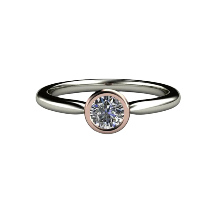 Round Bezel Set Diamond Engagement Ring Simple Solitaire, Rare Earth Jewelry