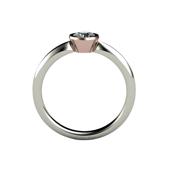 Round Bezel Set Diamond Engagement Ring Simple Solitaire, Rare Earth Jewelry