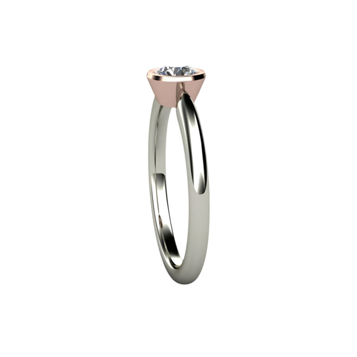 Round Bezel Set Diamond Engagement Ring Simple Solitaire, Rare Earth Jewelry